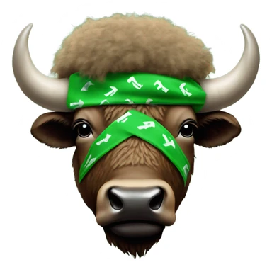 Bison wearing a green bandana with an M on it sticker