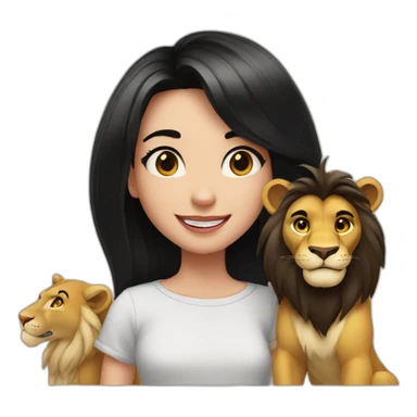 white skin and black straight hair and black eyes  Disney smile girl with a big lion sticker