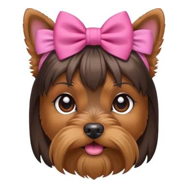 a little dar brown Yorkshire Terrier face with a ponytail on head tied with a bow. sticker