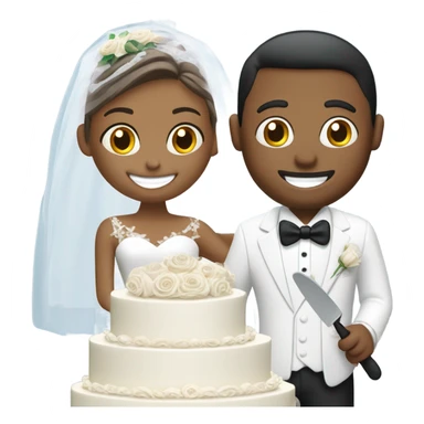 Bride and groom cutting cake sticker