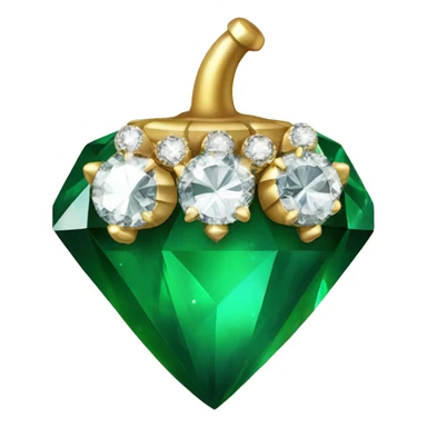 emerald Acorn, sparkling like a diamond, with short top and stem made of gold and diamond sticker