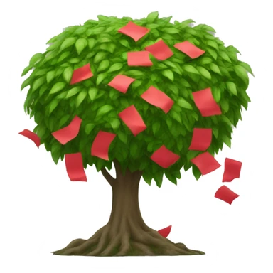 A big leafy bush with scattered red papers growing on it.  sticker