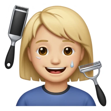 Facebook style laughing emoji getting a haircut sticker