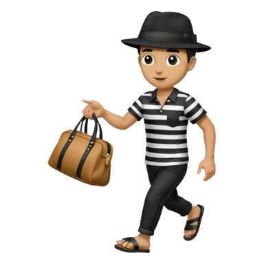 Make a man wear a black pant and he shirt is balck line and white line and wear a black hat and he holding a money bag and he running he wear a black eye thing no money in the Left hand and he yellow and the money bag in the right he wear a flip flop like this is Money bag 💰 NO MONEY sticker