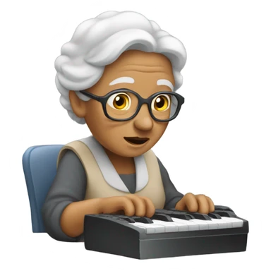 Old woman using keyboard with an idea sticker