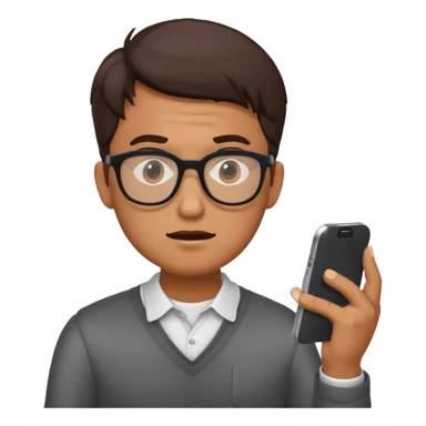 confused guy with phone in hand turned to left qualterly sticker