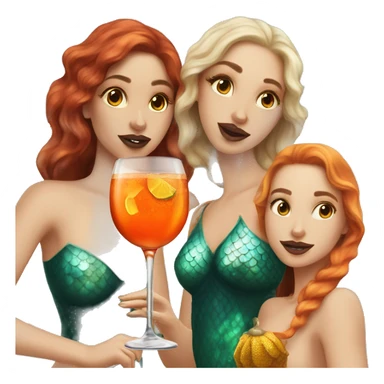 Three beautiful mermaids (light skin) drinking aperol sticker