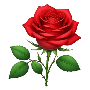 Generate a high-quality image of a single rose flower with stem and leaves, with very small and subtle thorns, realistic color and shading, smooth gradient colors, no human figures, no facial features, no brand markings, simple white background, high-resolution.

 sticker