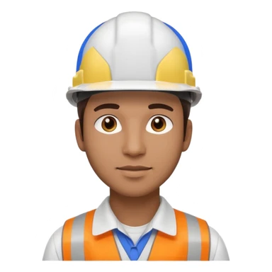 25-year-old man, engineering graduate, dark brown eyes, white hard hat, and light brown skin tone sticker
