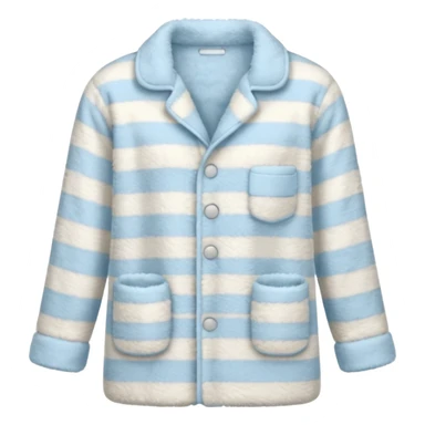 emoji of an isolated fluffy fleece pajama top with soft pastel vertical stripes, plush fuzzy texture, light grey and pastel blue tones, button-down long sleeves, neatly folded flat-lay, no person, no body, no mannequin, cozy warm winter mood, soft shading sticker