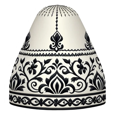 Uzbek traditional doppa hat with ornate black and white embroidery pattern sticker