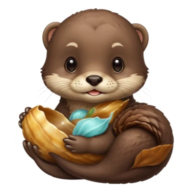 baby otter hold a shell sticker