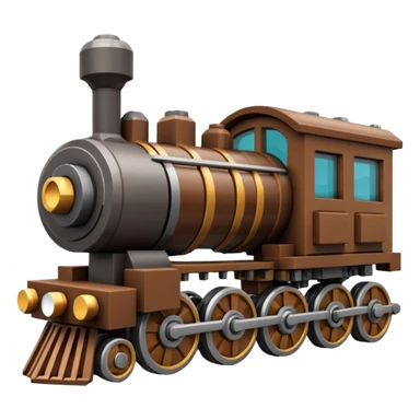 train from the Minecraft Create mod, blocky and mechanical, with visible gears sticker