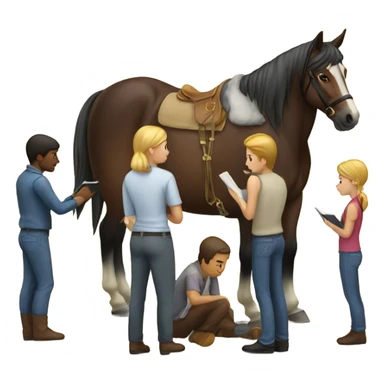 People reading a horse sticker