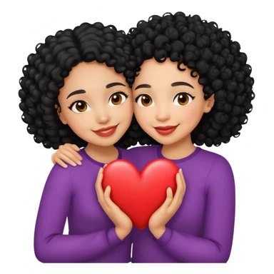 big sister little sister both  lightskin with black curly hair smiling hugging heart  sticker