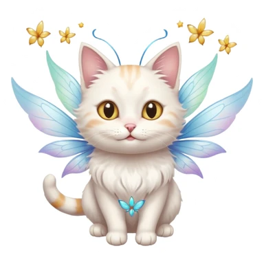 A cat with fairy wings, floating mid-air with a mischievous smirk, portrait, bust up sticker