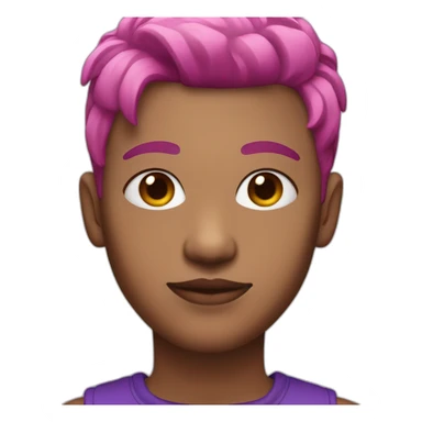 a non binary person with a dyed mullet with pink hair on top and purple under and brown eyes sticker