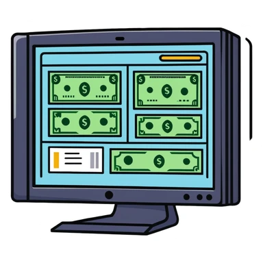 computer screen with price comparison dashboard showing multiple currencies € $ £ ¥ sticker