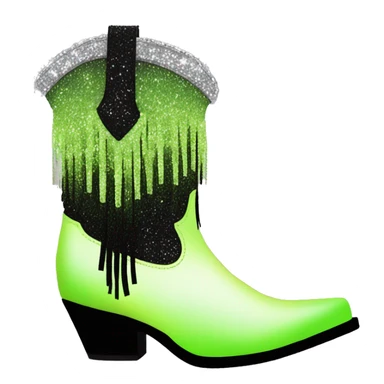 Realistic pastel lime green to black ombre pair of fashion cowgirl boots with sparkly shiny glitter fringe on them. sticker