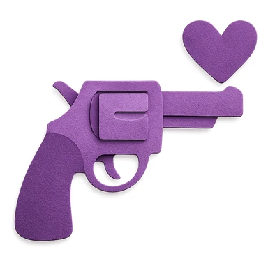purple heart pistol, paper craft style, layered paper textures, handmade look sticker