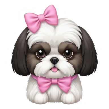 Black and white shih tzu dog wearing a pink bow sticker