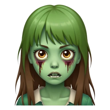 girl zombie with green skin, long brown hair with bangs sticker