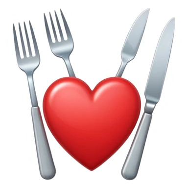 heart with a fork and knife motif sticker