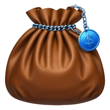 brown money bag with a blue coin  sticker