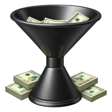 black marketing funnel with dollars at the bottom sticker