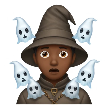 4 ghosts with pointy hats scaring a black person sticker