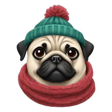 pug wearing a wooly hat and scarf sticker