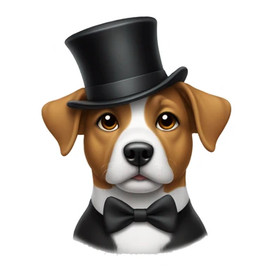 Dog wearing a top hat with a black t shirt that says hi  sticker