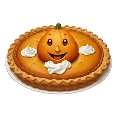 pumpkin pie with whipped cream on top of it, and has chicken legs, and a face. sticker