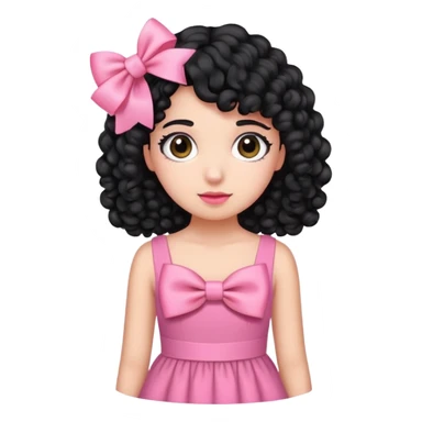 nomal skin,curly black hair,pink bow clip and pink dress sticker