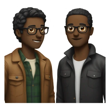 Two men kissing, one white with black hair, one brown with hlasses sticker