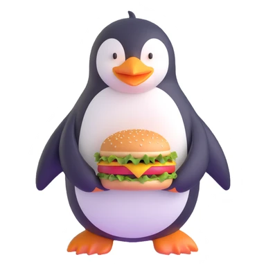 penguin enjoying a hamburger sticker