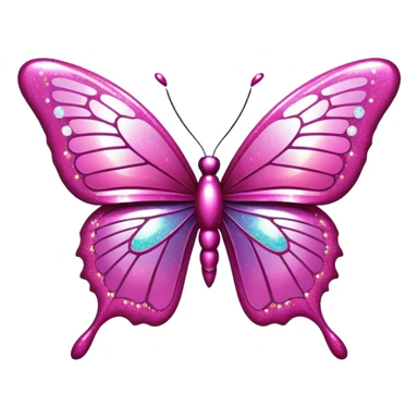 Pink Y2K butterfly with metallic sheen and digital glitter effects sticker