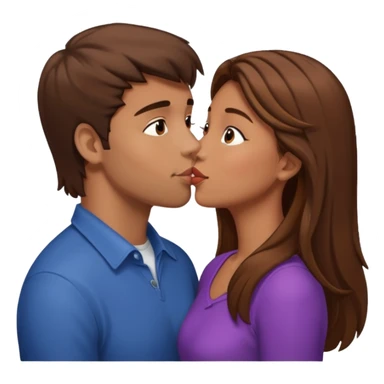 A naked girl with brown hair and bare small breasts openly kisses a tall guy with brown hair full-length on the lips sticker