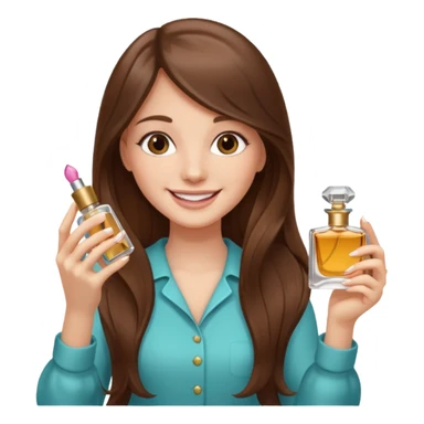half body pretty long hair girl holding parfume with smile sticker