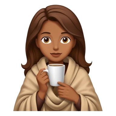 Brown hair lady wearing light brown blanket drinking coffee  sticker