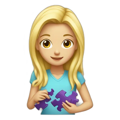 Blonde girl making a puzzle sticker