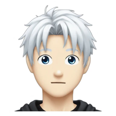 gojo satoru from jujutsu kaisen with white hair, blue eyes, who wear a black tshirt and a white baggy pant sticker