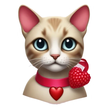 Raspberry coloured heart with red ribbon and siamese cat wars sticker