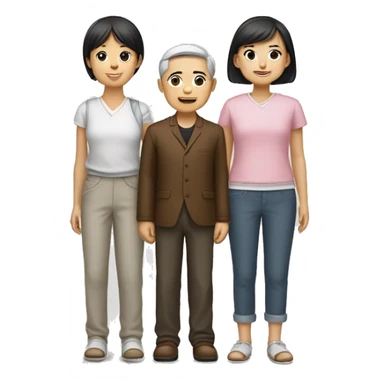 Un garçon chinois et deux filles jumelles brunes habillés pareilles  sticker