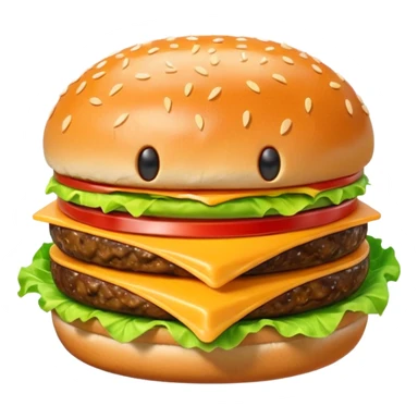 A cute 3D emoji-style letter “A” shaped like a burger, glossy finish, sesame bun forming the top and bottom, melted cheese, lettuce and patty integrated into the letter shape, smooth cartoon design, soft lighting, clean background, high-quality modern emoji look. sticker