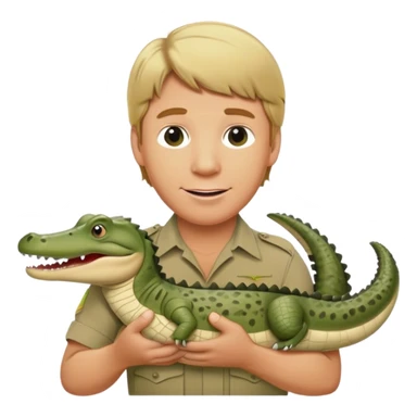 Cinematic Realistic Steve Irwin Portrait Emoji, in his signature khaki attire, holding a crocodile or giving an excited thumbs-up. The scene is lit with vibrant, natural sunlight, emphasizing his adventurous spirit and deep connection to nature. sticker
