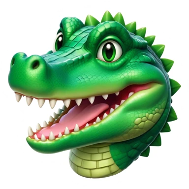 Cinematic Comical Crocodile Portrait Emoji, Head tilted dramatically with an exaggeratedly amused expression, featuring a striking, glossy emerald-green hide with bold textured scales and wide, expressive eyes filled with playful disbelief, Simplified yet hilariously expressive features, highly detailed, glowing with a slightly sassy glow, high shine, dramatic yet playful, stylized with an air of cheeky mischief, bright and endearing, soft glowing outline, capturing the essence of a spirited and over-the-top crocodile, so meme-worthy it feels like it could snap its jaws into internet fame instantly! sticker