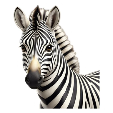 Cinematic Noble Zebra Portrait Emoji, Poised and regal, with a lean, elegant build and a striking Fur of bold black and white stripes, deep-set soulful piercing eyes, Simplified yet sharp and sophisticated features, highly detailed, glowing with a soft, dignified glow, high shine, intelligent and graceful, stylized with an air of savannah chic, focused and attentive, soft glowing outline, capturing the essence of a watchful and confident equine, so majestic it feels as though it could gallop out of the screen with effortless authority! sticker