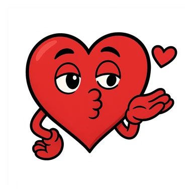 The figure in the third image should show a heart with its hands and pout as if blowing a kiss to someone. Maintain a transparent background. sticker