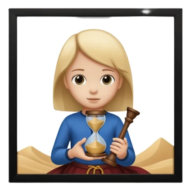 child holding hourglass in a  frame sticker